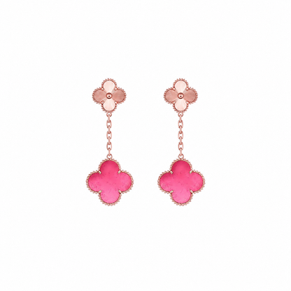 [Angela Jewelry]NEW CLOVER 2 MOTIF PINK ENAMEL EARRINGS