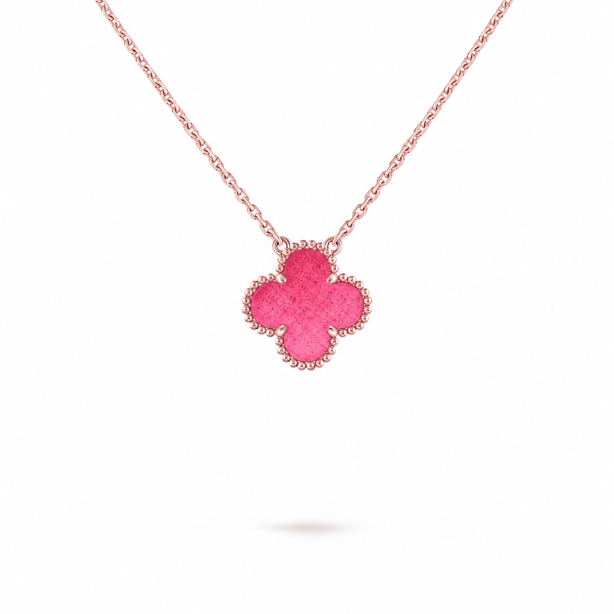 [Angela Jewelry] NEW CLOVER 15MM PINK ENAMEL NECKLACE