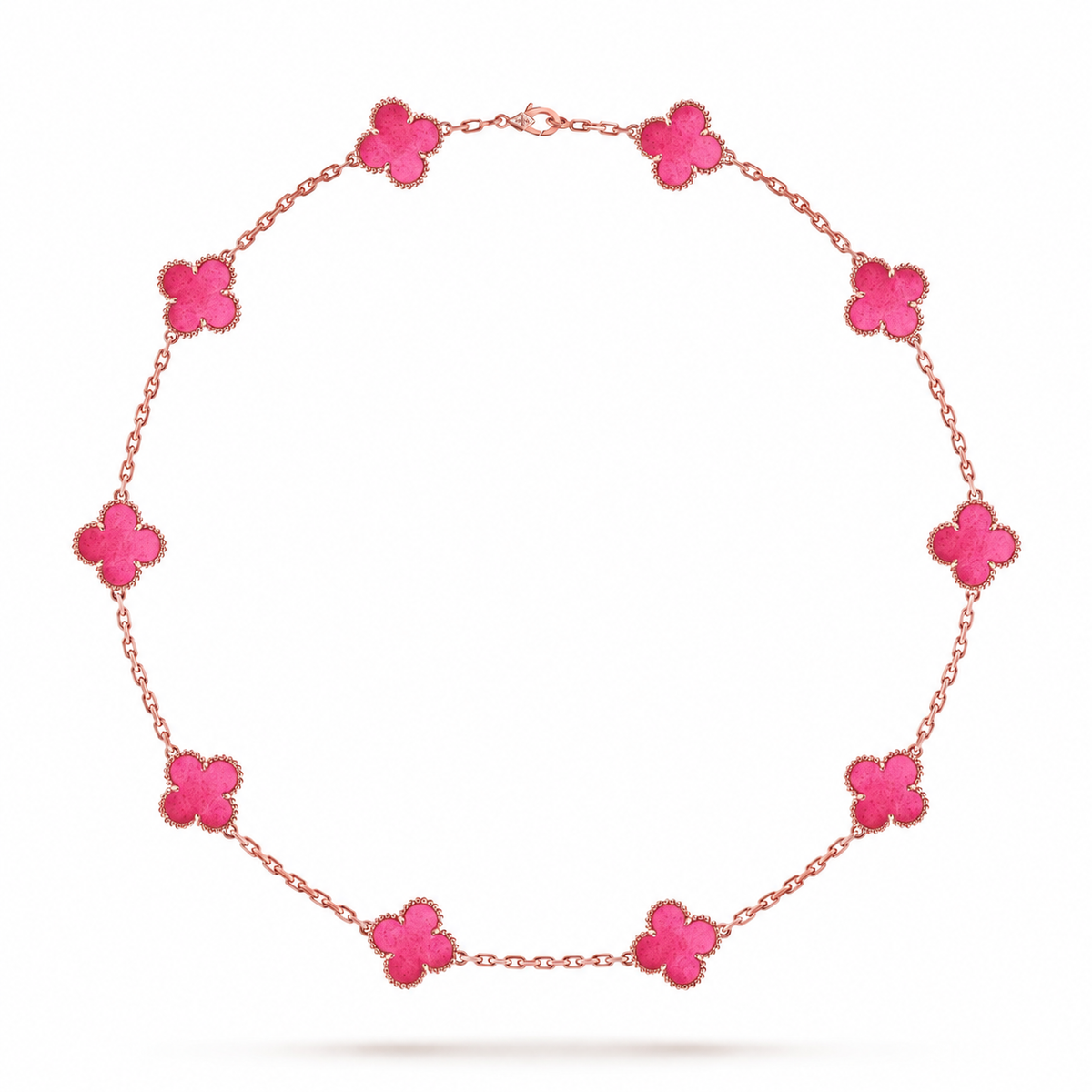 [Angela Jewelry]NEW CLOVER 10 MOTIFS PINK ENAMEL NECKLACE