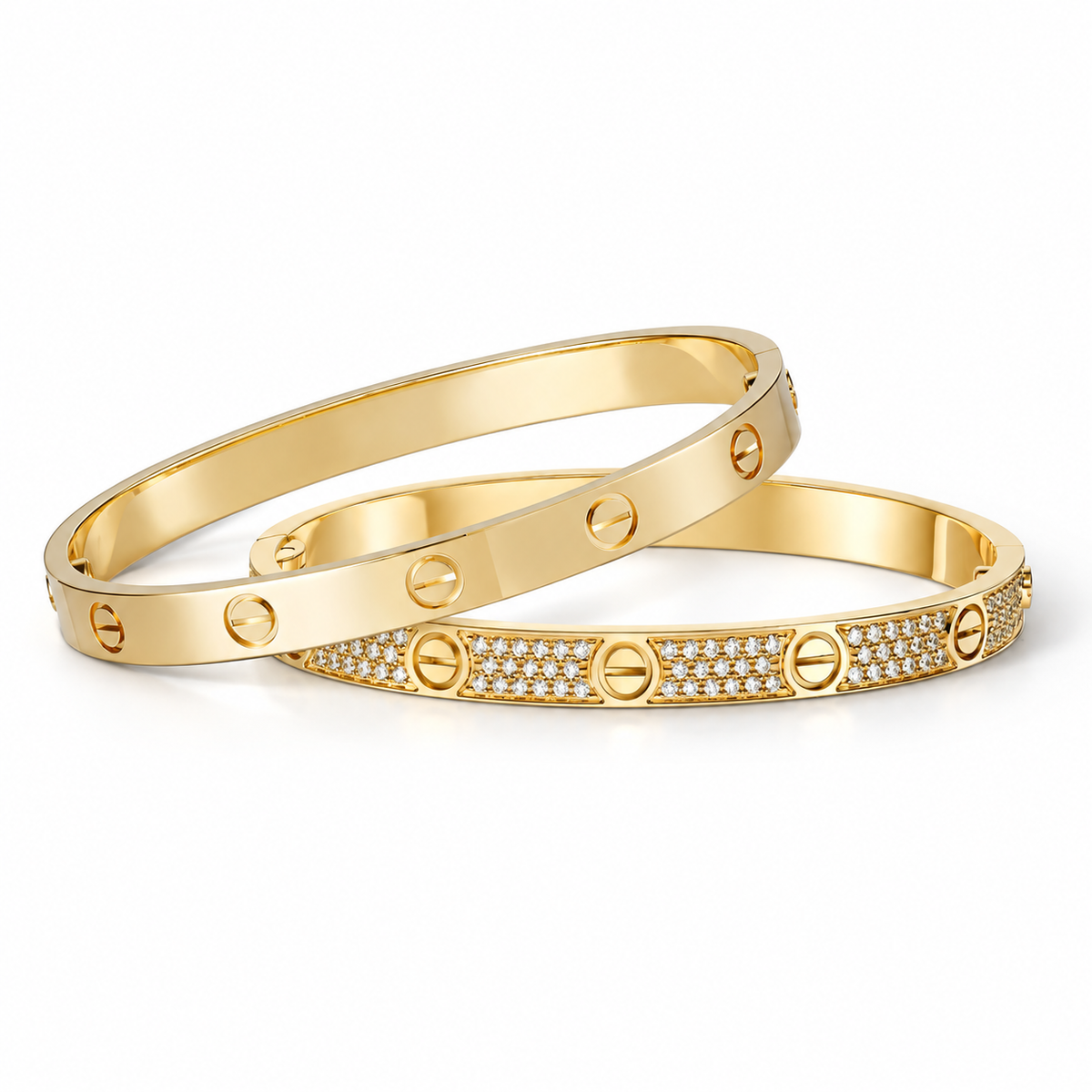 [Angela Jewelry] LOVE  Classic & Diamond-Paved Bracelet Stack Set