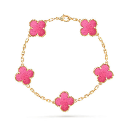 [Angela Jewelry]NEW CLOVER 5 MOTIFS PINK ENAMEL BRACELET