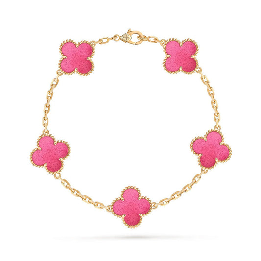 [Angela Jewelry]NEW CLOVER 5 MOTIFS PINK ENAMEL BRACELET