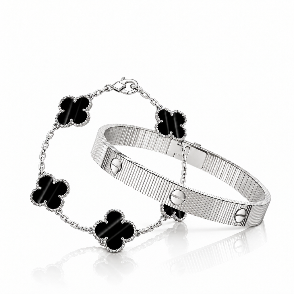 [Angela Jewelry] Clover 5-Motif & LOVE Unlimited Bracelet Set