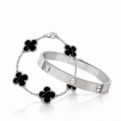[Angela Jewelry] Clover 5-Motif & LOVE Unlimited Bracelet Set