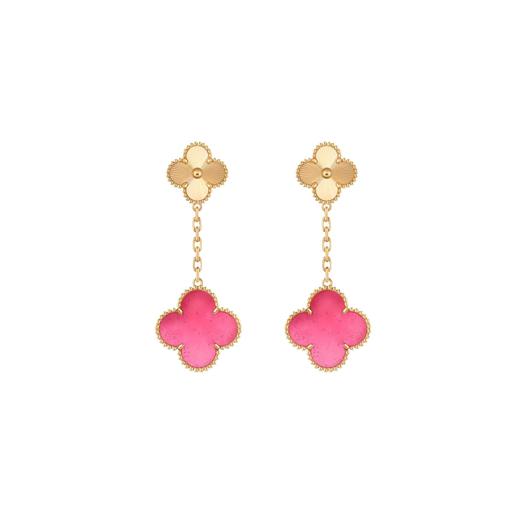[Angela Jewelry]NEW CLOVER 2 MOTIF PINK ENAMEL EARRINGS