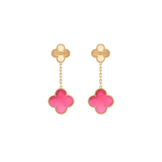 [Angela Jewelry]NEW CLOVER 2 MOTIF PINK ENAMEL EARRINGS
