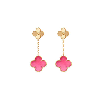 [Angela Jewelry]NEW CLOVER 2 MOTIF PINK ENAMEL EARRINGS
