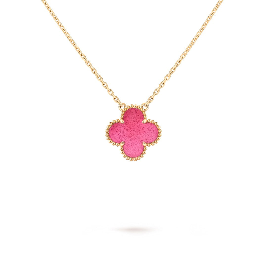 [Angela Jewelry] NEW CLOVER 15MM PINK ENAMEL NECKLACE