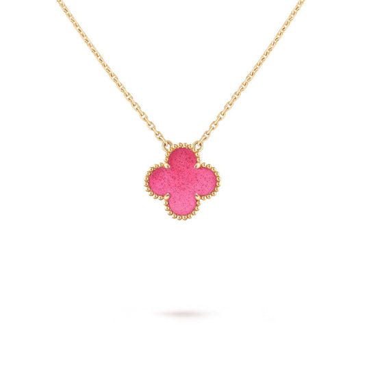 [Angela Jewelry] NEW CLOVER 15MM PINK ENAMEL NECKLACE