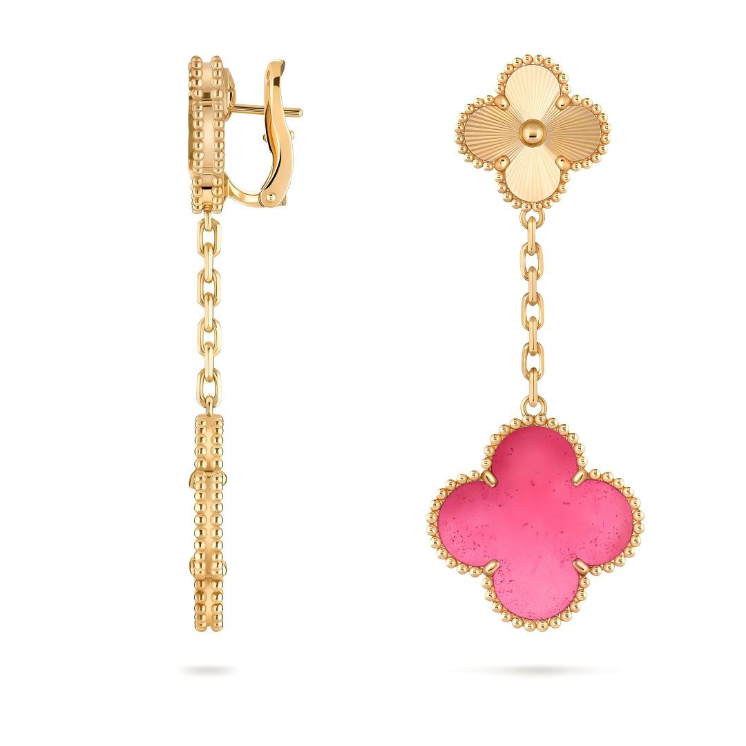 [Angela Jewelry]NEW CLOVER 2 MOTIF PINK ENAMEL EARRINGS