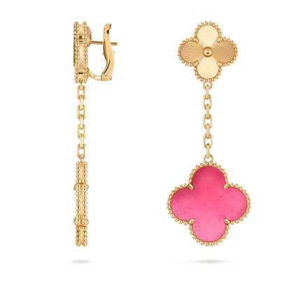 [Angela Jewelry]NEW CLOVER 2 MOTIF PINK ENAMEL EARRINGS