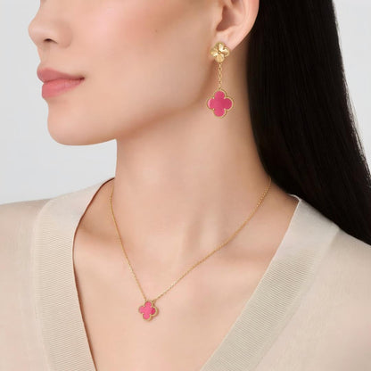 [Angela Jewelry]NEW CLOVER 2 MOTIF PINK ENAMEL EARRINGS