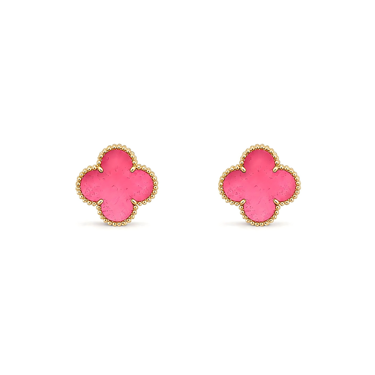 [Angela Jewelry]NEW CLOVER 15MM PINK ENAMEL STUD EARRINGS