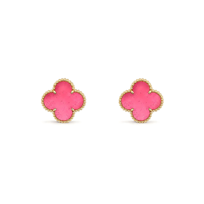 [Angela Jewelry]NEW CLOVER 15MM PINK ENAMEL STUD EARRINGS