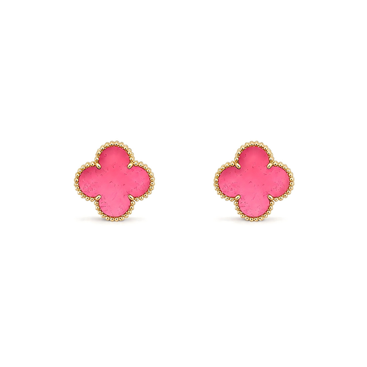 [Angela Jewelry]NEW CLOVER 15MM PINK ENAMEL STUD EARRINGS
