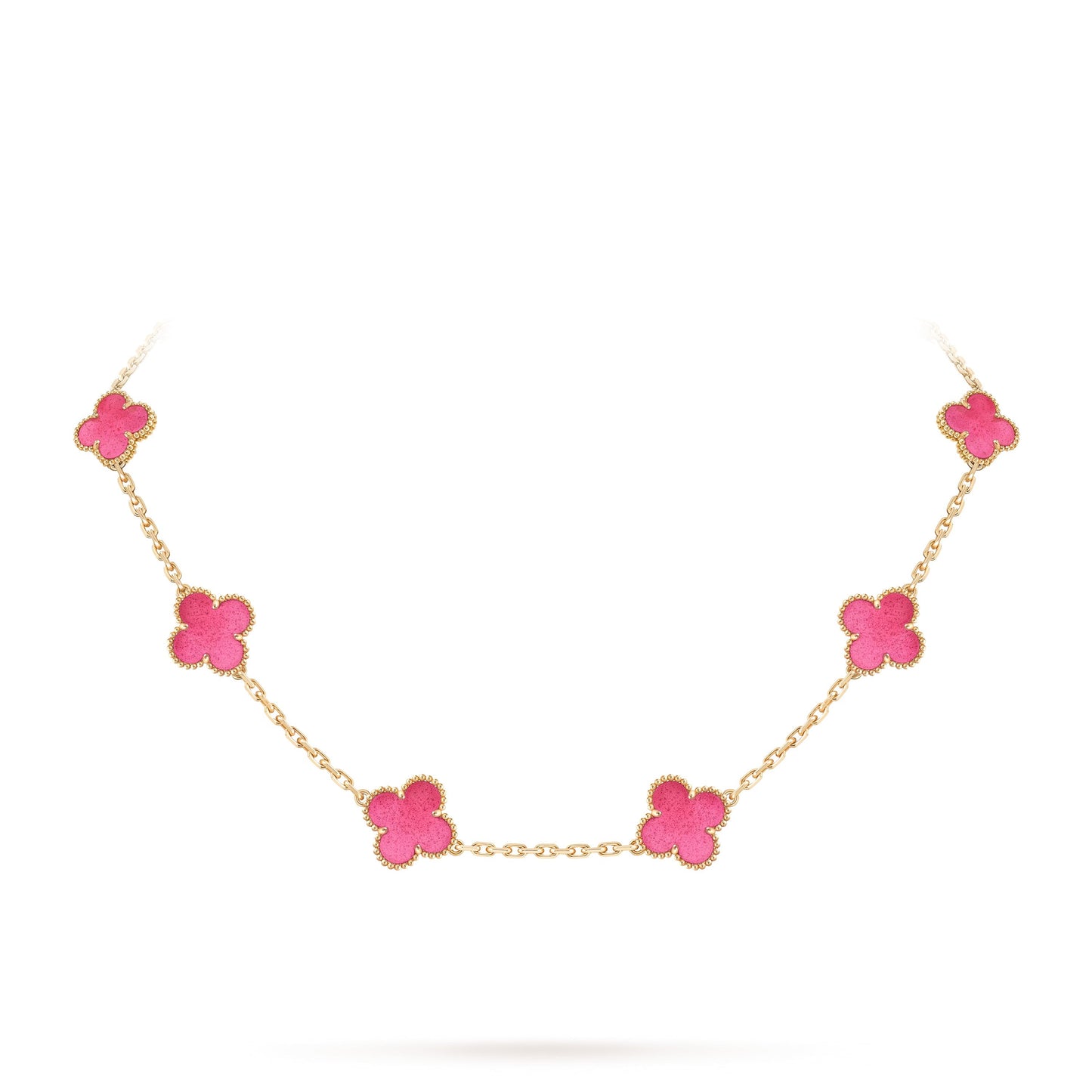 [Angela Jewelry]NEW CLOVER 10 MOTIFS PINK ENAMEL NECKLACE