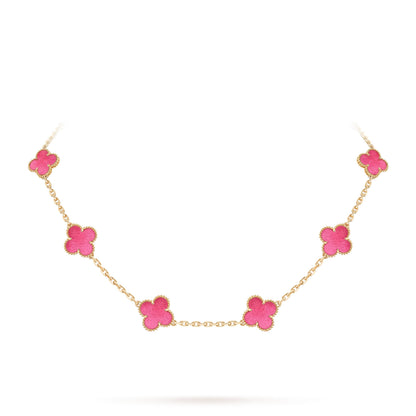 [Angela Jewelry]NEW CLOVER 10 MOTIFS PINK ENAMEL NECKLACE