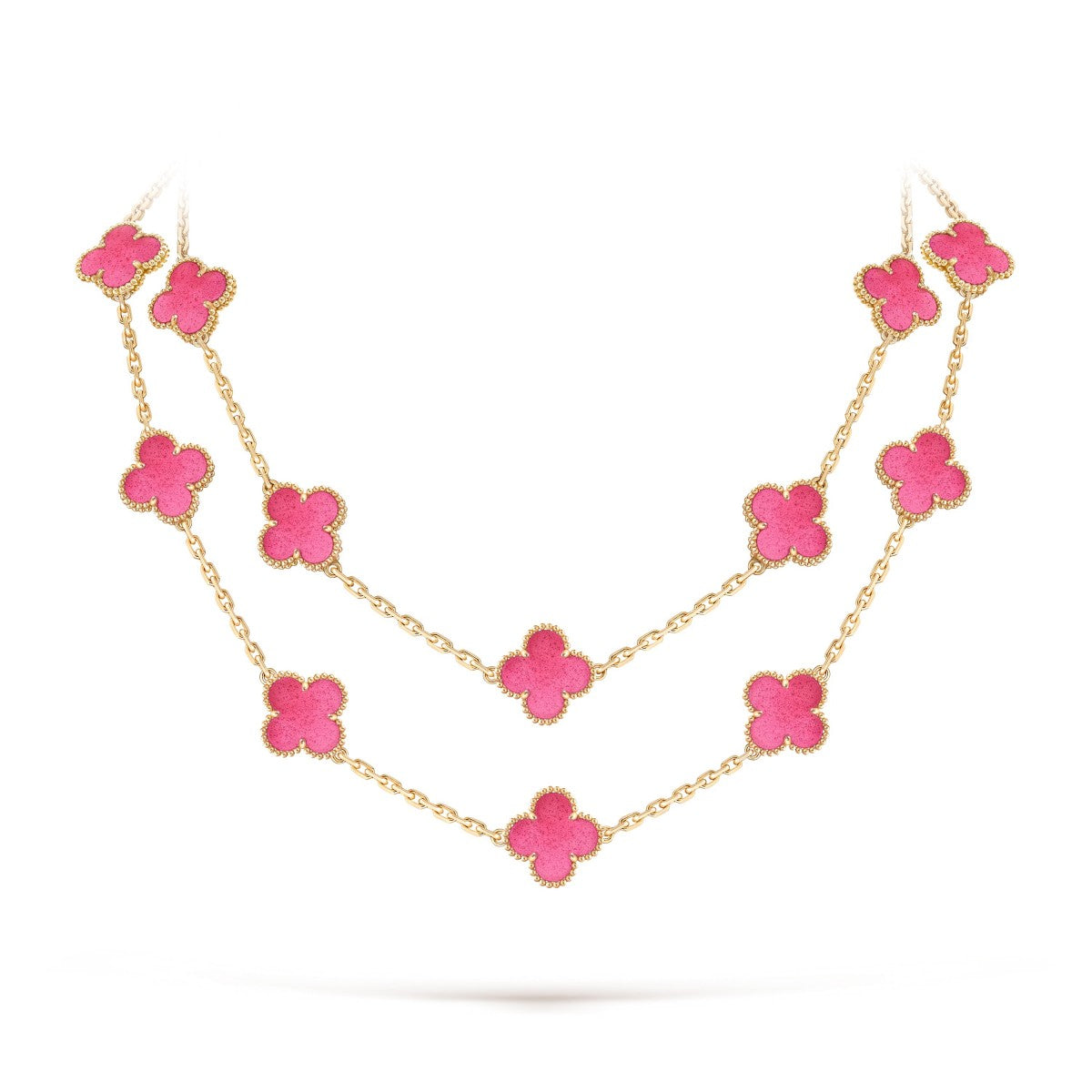 [Angela Jewelry] NEW CLOVER 20 MOTIFS PINK ENAMEL NECKLACE