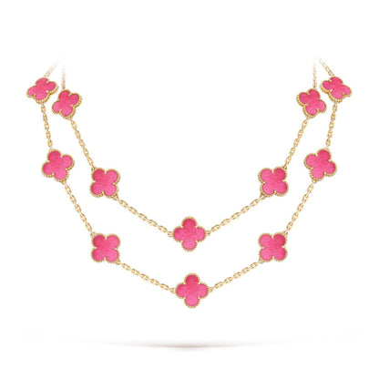 [Angela Jewelry] NEW CLOVER 20 MOTIFS PINK ENAMEL NECKLACE