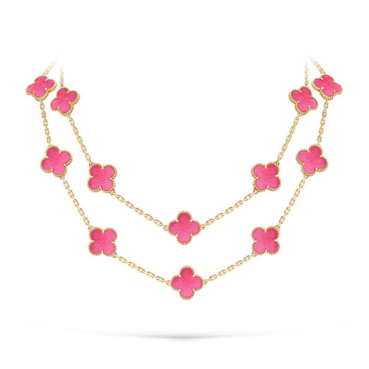 [Angela Jewelry] NEW CLOVER 20 MOTIFS PINK ENAMEL NECKLACE