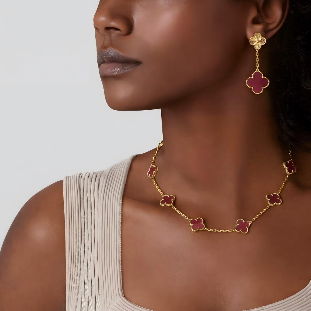 [Angela Jewelry]NEW CLOVER 10 MOTIFS PINK ENAMEL NECKLACE
