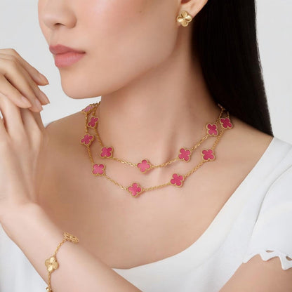[Angela Jewelry] NEW CLOVER 20 MOTIFS PINK ENAMEL NECKLACE