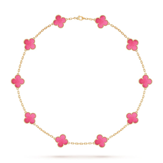 [Angela Jewelry]NEW CLOVER 10 MOTIFS PINK ENAMEL NECKLACE