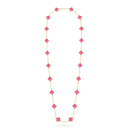 [Angela Jewelry] NEW CLOVER 20 MOTIFS PINK ENAMEL NECKLACE
