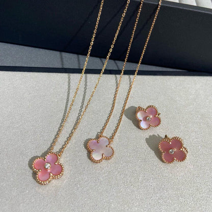 [Angela Jewelry]CLOVER 15MM DIAMOND PINK MOP NECKLACE