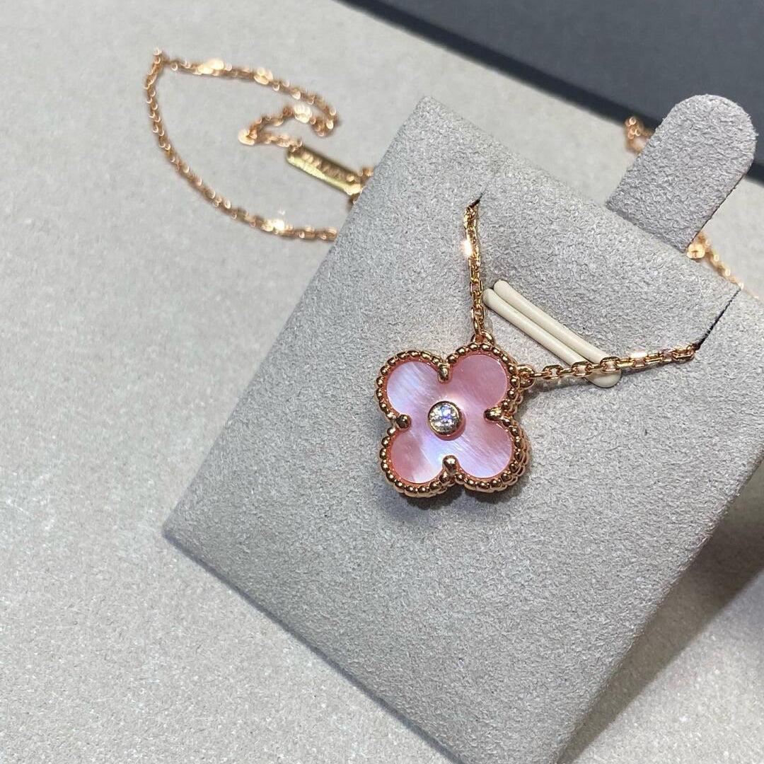 [Angela Jewelry]CLOVER 15MM DIAMOND PINK MOP NECKLACE