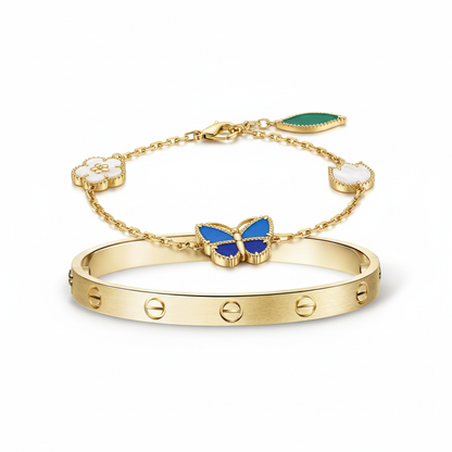 [Angela Jewelry] LOVE Brushed & Lucky Spring Butterfly 5-Motif Bracelet Stack Set