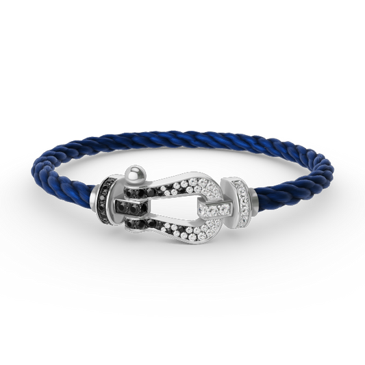 [Angela Jewellery]FORCE GROSSES HUFEISENARMBAND MIT SCHWARZEN WEISSEN DIAMANTEN, SILBER 