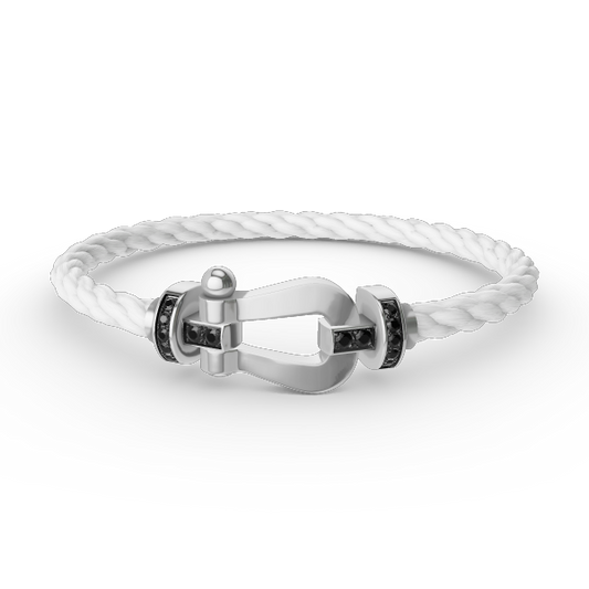 [Angela Jewellery]FORCE GROSSES HUFEISEN-ARMBAND MIT SCHWARZEN DIAMANTEN, SILBER 