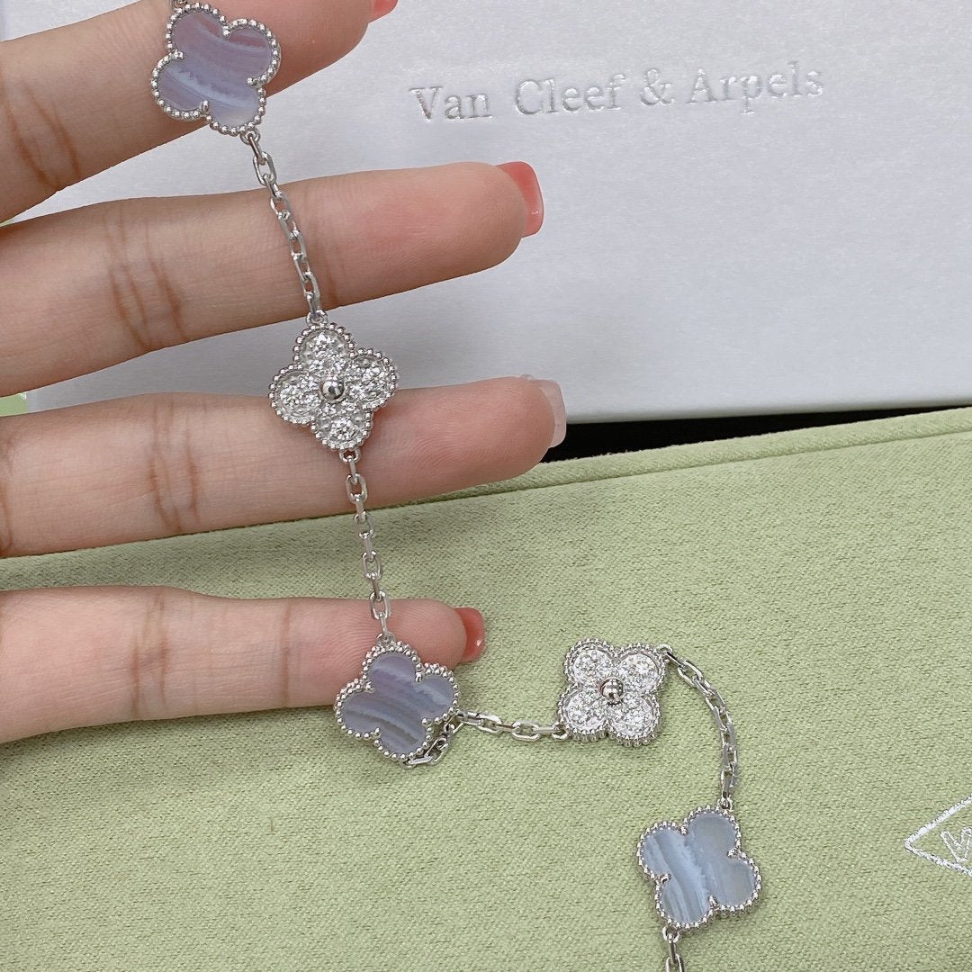 [Angela Jewellery]CLOVER  5 MOTIF DIAMOND PURPLE CHALCEDONY BRACELET SILVER
