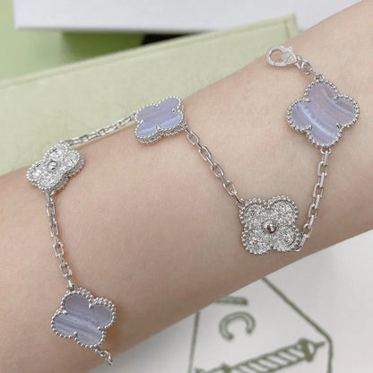 [Angela Jewelry] CLOVER 5 MOTIF PURPLE CHALCEDONY BRACELET COLLECTION