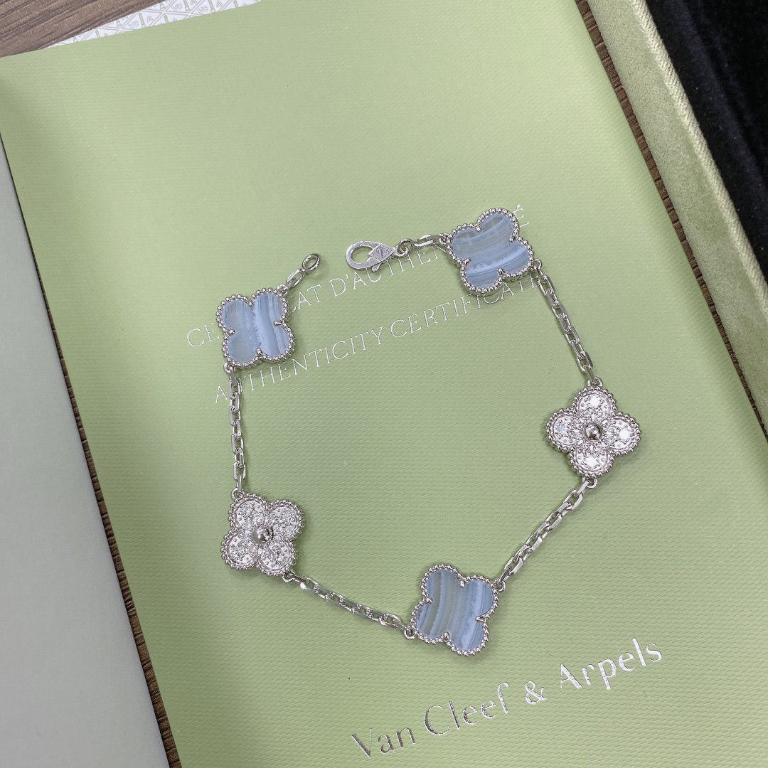 [Angela Jewellery]CLOVER  5 MOTIF DIAMOND PURPLE CHALCEDONY BRACELET SILVER