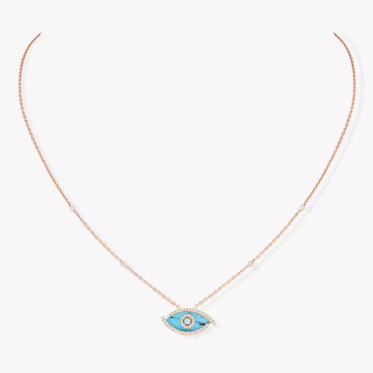 [Angela Jewelry]Lucky Eye Diamond Necklace in Rose Gold and Turquoise