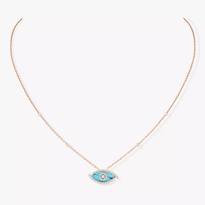 [Angela Jewelry]Lucky Eye Diamond Necklace in Rose Gold and Turquoise