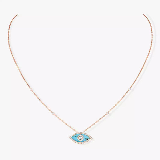 [Angela Jewelry]Lucky Eye Diamond Necklace in Rose Gold and Turquoise