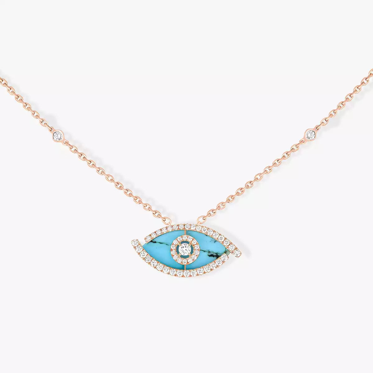 [Angela Jewelry]Lucky Eye Diamond Necklace in Rose Gold and Turquoise