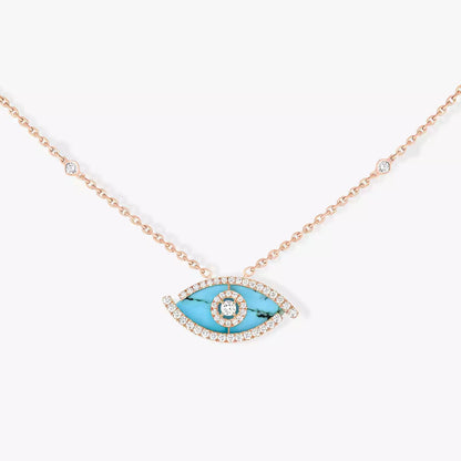 [Angela Jewelry]Lucky Eye Diamond Necklace in Rose Gold and Turquoise