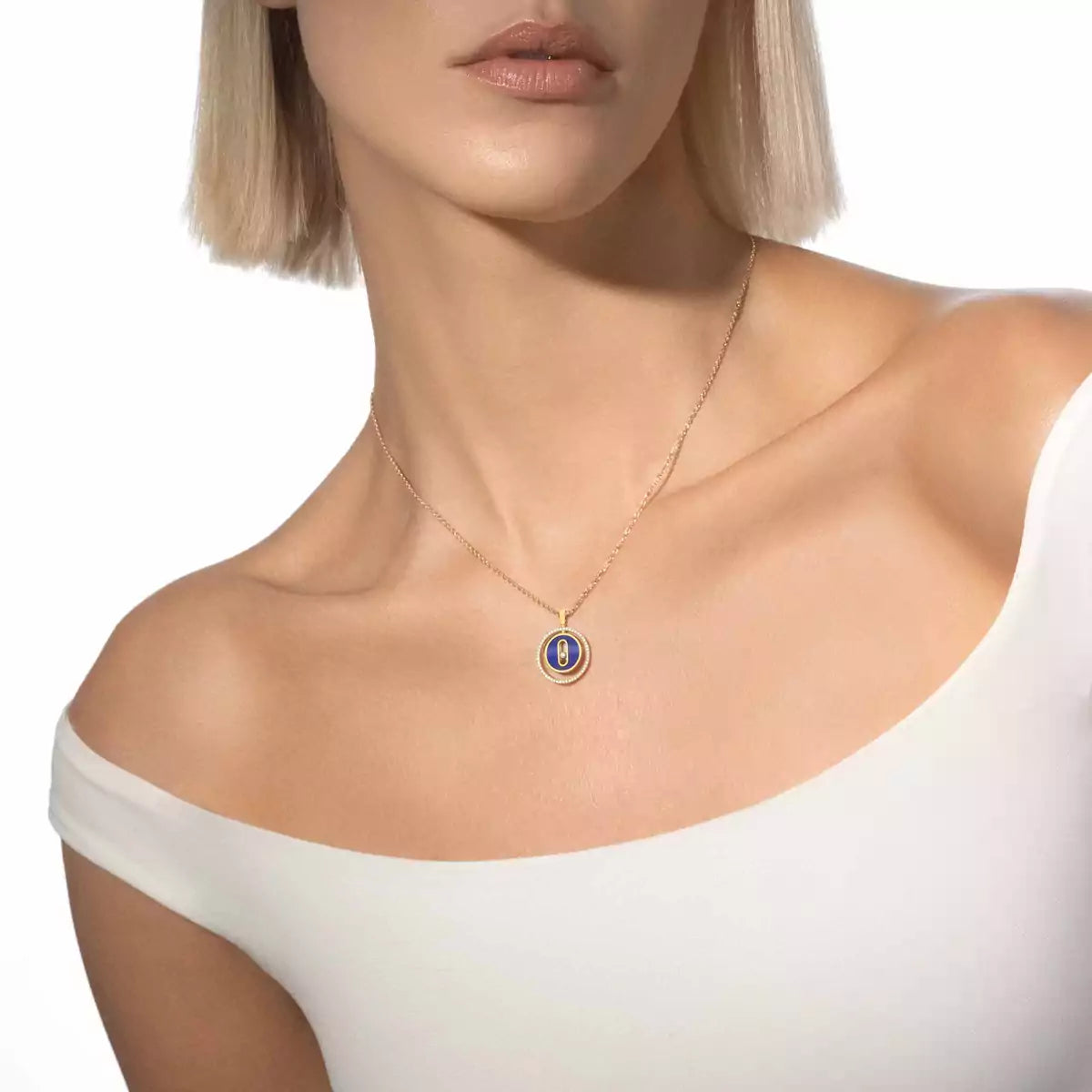 [Angela Jewelry]Lucky Move Diamond Necklace in Rose Gold and White Mother-of-Pearl