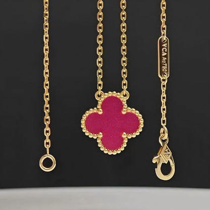 [Angela Jewelry] NEW CLOVER 15MM PINK ENAMEL NECKLACE