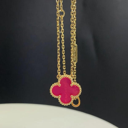 [Angela Jewelry] NEW CLOVER 15MM PINK ENAMEL NECKLACE