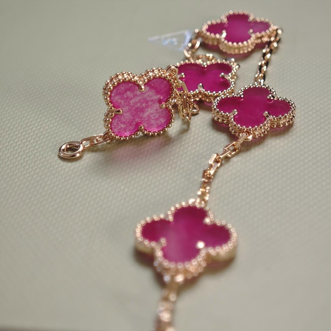 [Angela Jewelry]NEW CLOVER 5 MOTIFS PINK ENAMEL BRACELET