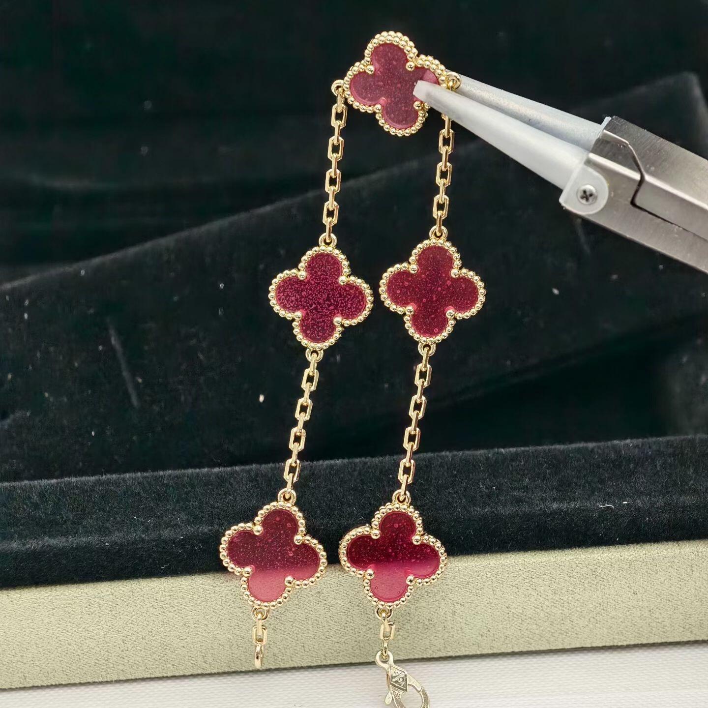 [Angela Jewelry]NEW CLOVER 5 MOTIFS PINK ENAMEL BRACELET