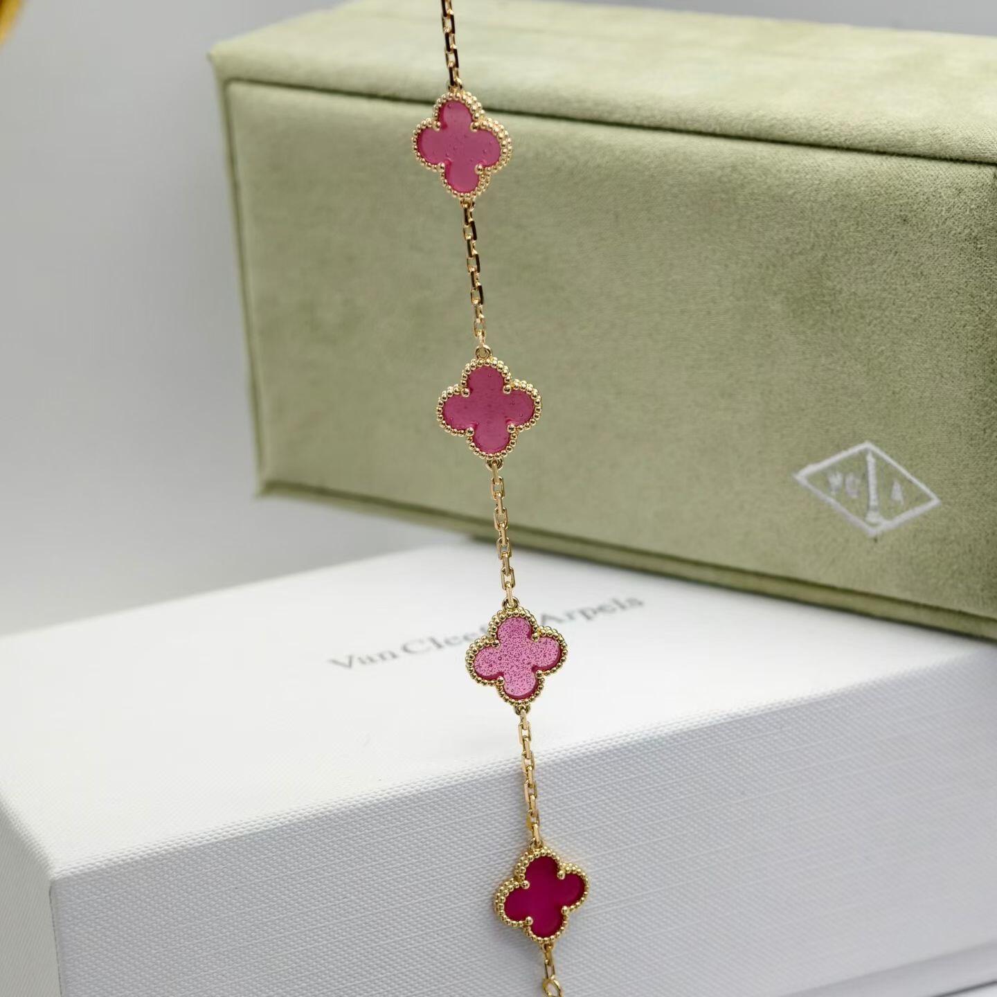 [Angela Jewelry]NEW CLOVER 5 MOTIFS PINK ENAMEL BRACELET
