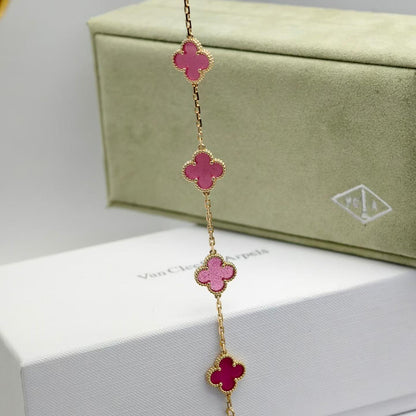 [Angela Jewelry]NEW CLOVER 5 MOTIFS PINK ENAMEL BRACELET