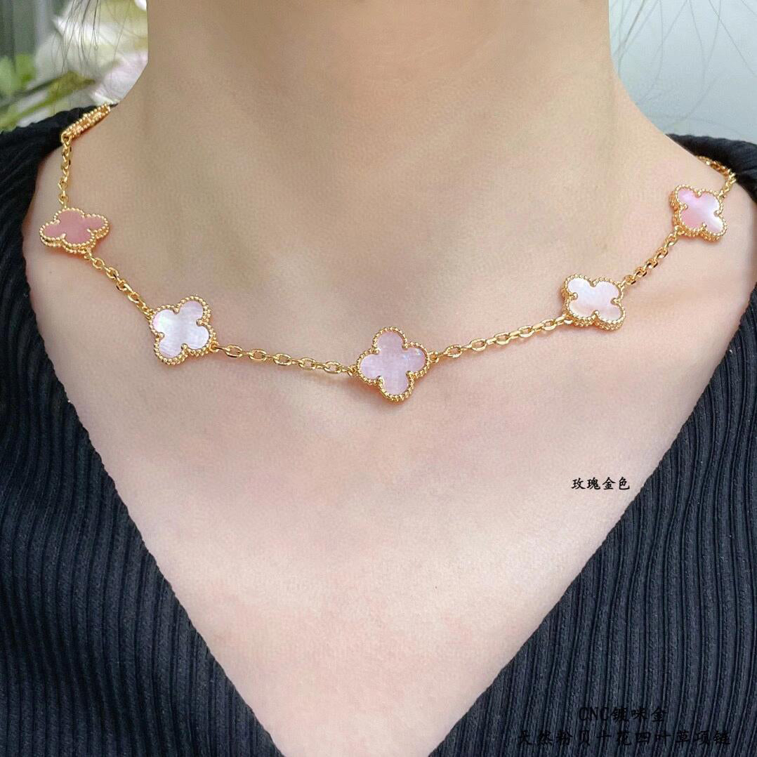 [Angela Jewelry]CLOVER 10 MOTIFS PINK MOP NECKLACE