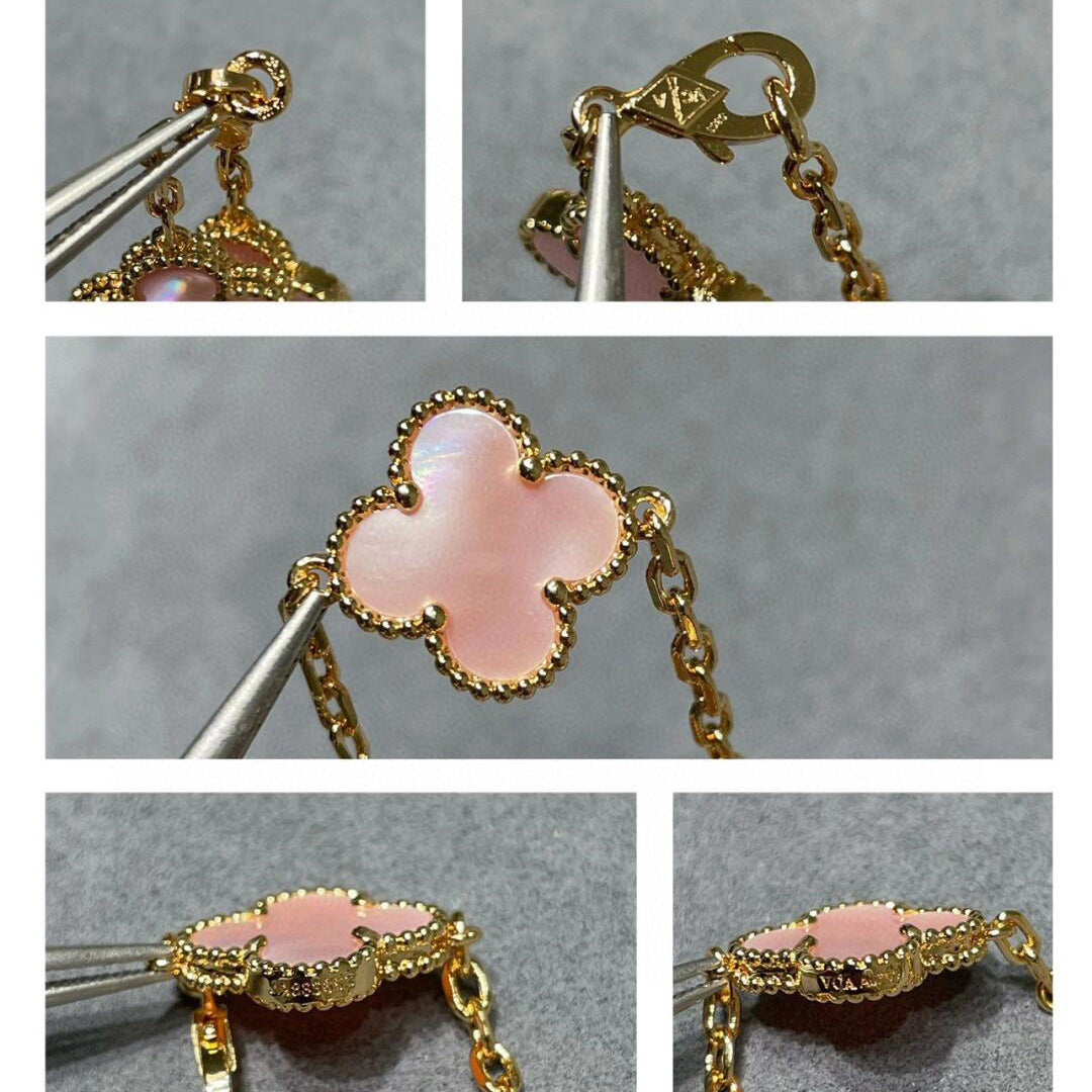 [Angela Jewelry]CLOVER 10 MOTIFS PINK MOP NECKLACE